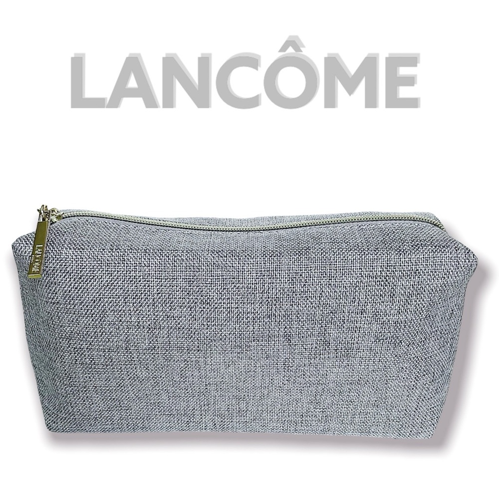 LANCÔME Paris Cosmetic Makeup Bag Travel Accessories Glitter Gold Zipper Gray